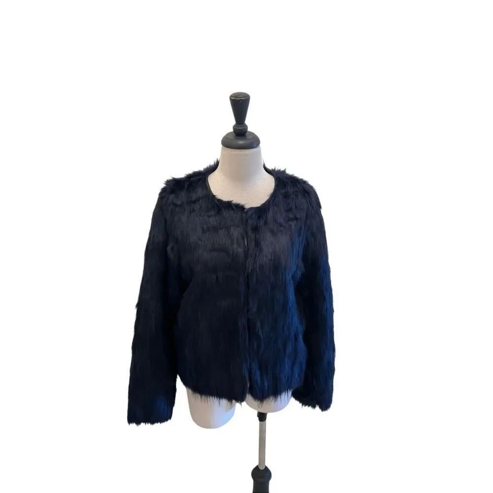 Romeo & Juliet Couture Women's Faux Fur Zip Front Jacket Blue Black Size Small